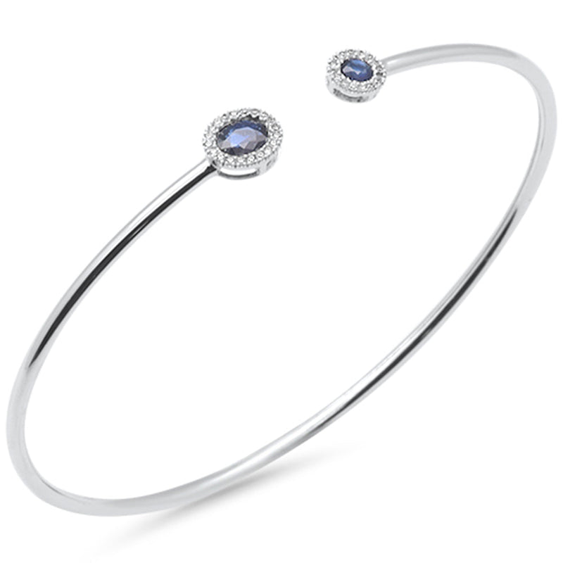 SPECIAL! .60ct G SI 14K White Gold Diamond & Blue Sapphire Gemstones Open Bangle Bracelet