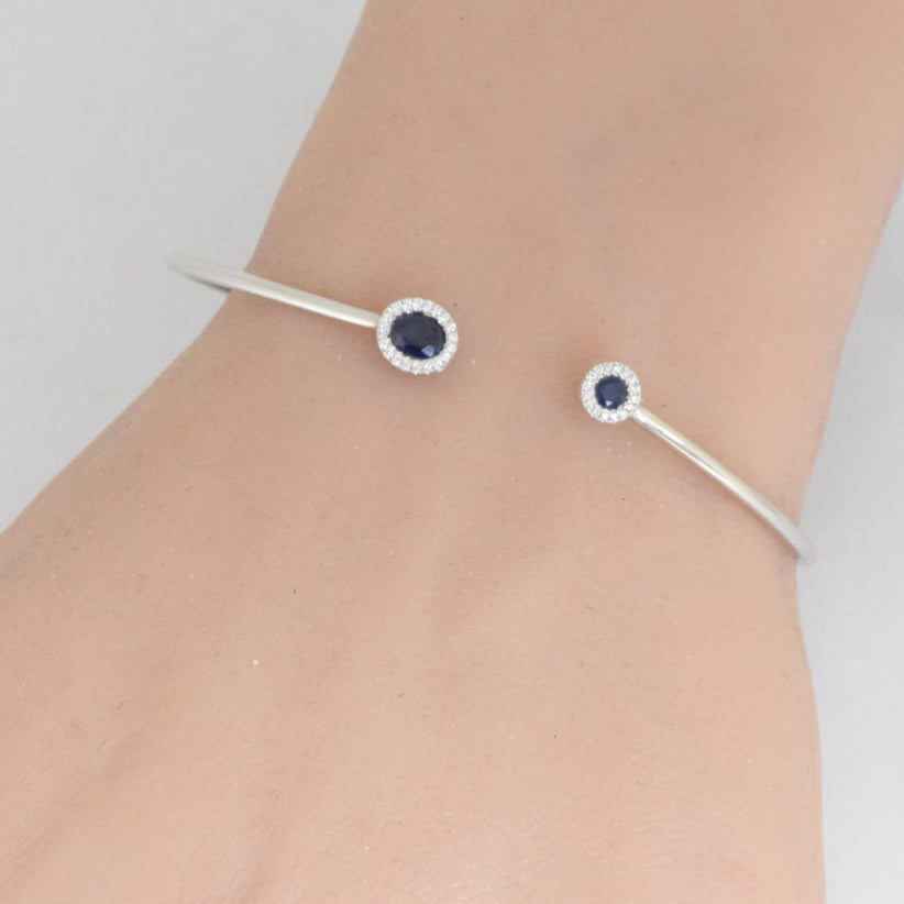 SPECIAL! .60ct G SI 14K White Gold Diamond & Blue Sapphire Gemstones Open Bangle Bracelet