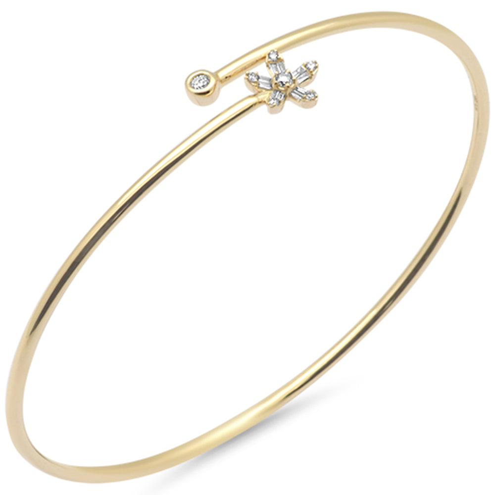 SPECIAL! .14ct G SI 14K Yellow Gold Diamond Flower Open Bangle Bracelet