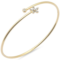 SPECIAL! .14ct G SI 14K Yellow Gold Diamond Flower Open Bangle Bracelet