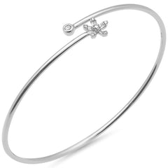 SPECIAL! .14ct G SI 14K White Gold Diamond Flower Open Bangle Bracelet