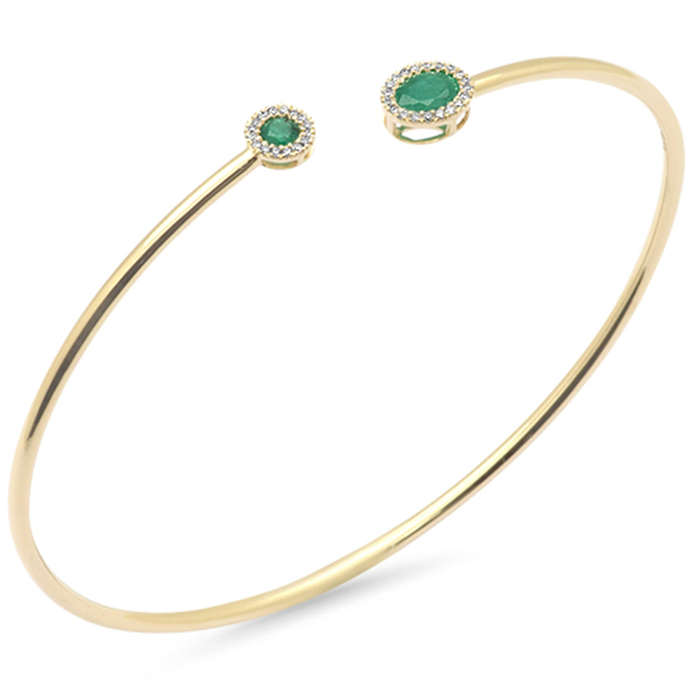 SPECIAL! .50ct G SI 14K Yellow Gold Diamond & Natural Emerald Gemstones Open Bangle Bracelet
