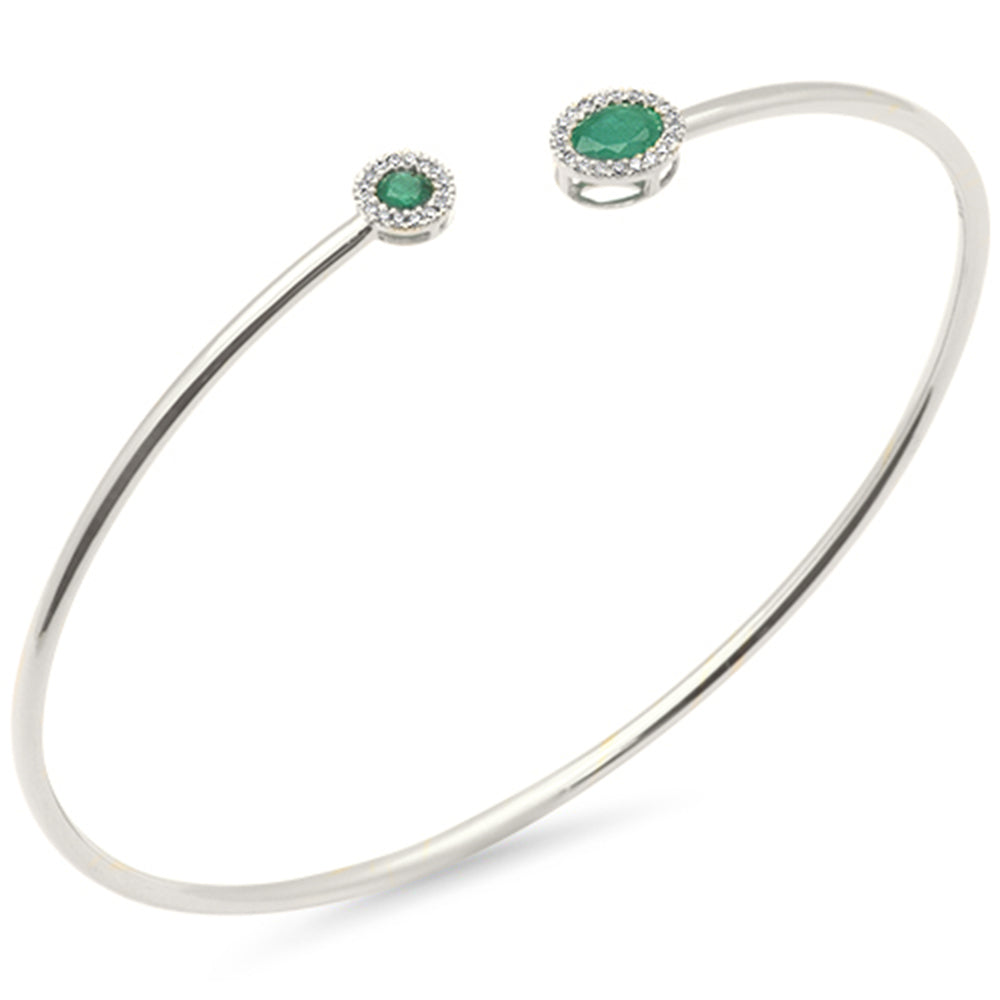 SPECIAL! .47ct G SI 14K White Gold Diamond & Natural Emerald Gemstones Open Bangle Bracelet