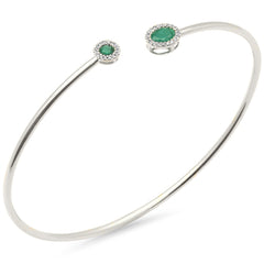 SPECIAL! .47ct G SI 14K White Gold Diamond & Natural Emerald Gemstones Open Bangle Bracelet
