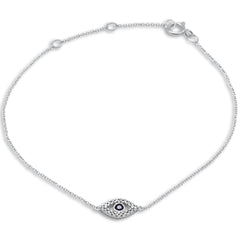 .12ct G SI 14K White Gold Diamond & Blue Sapphire Gemstones Evil Eye Bracelet 7" Long Adjustable