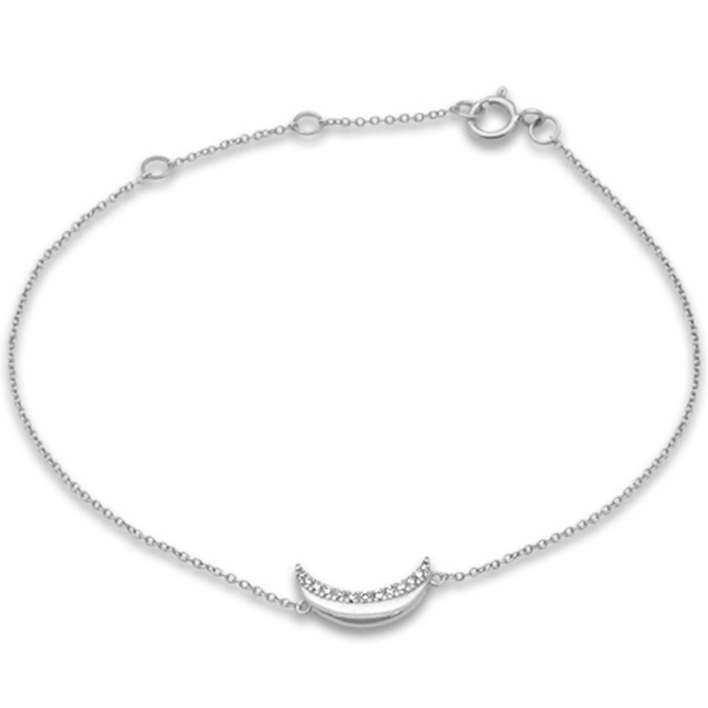 .05ct G SI 14K White Gold Diamond Half Moon Chain Bracelet 7" Long Adjustable