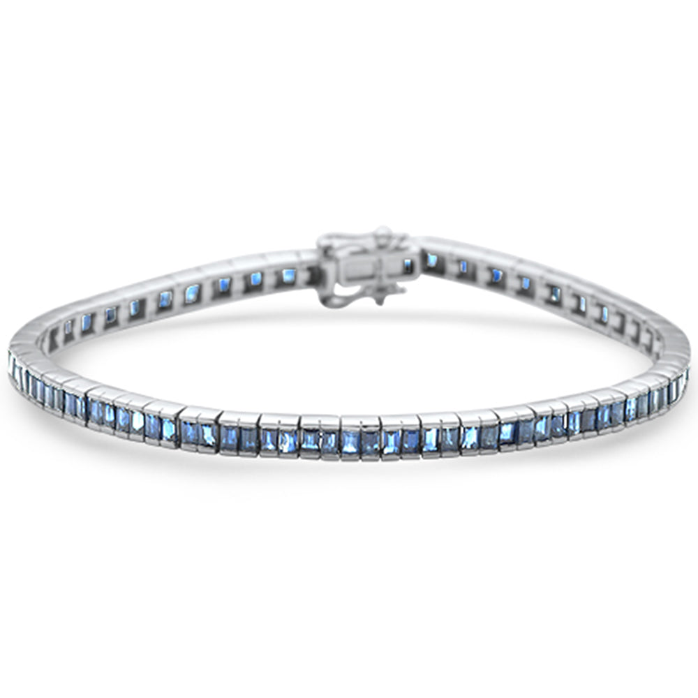 SPECIAL! 6.41ct G SI 14K White Gold Blue Sapphire Gemstones Bracelet 7" Long