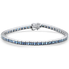 SPECIAL! 6.41ct G SI 14K White Gold Blue Sapphire Gemstones Bracelet 7" Long