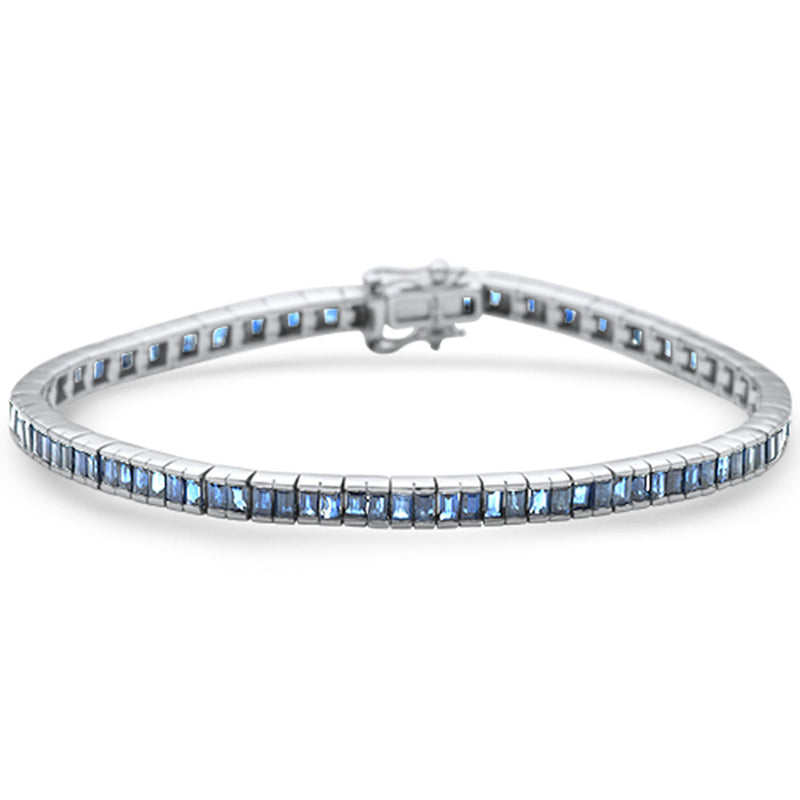 SPECIAL! 6.41ct G SI 14K White Gold Blue Sapphire Gemstones Bracelet 7" Long