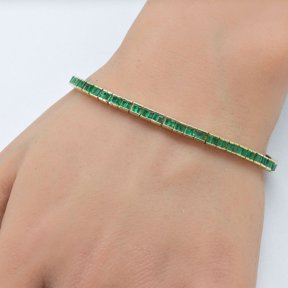 SPECIAL! 3.84ct G SI 14K Yellow Gold Emerald Gemstones Bracelet 7" Long