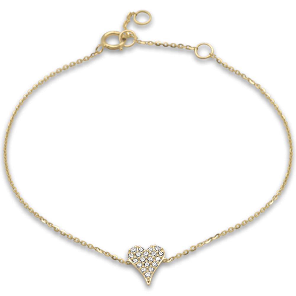 .16ct G SI 14K Yellow Gold Diamond Heart Chain Bracelet 7.25" Long