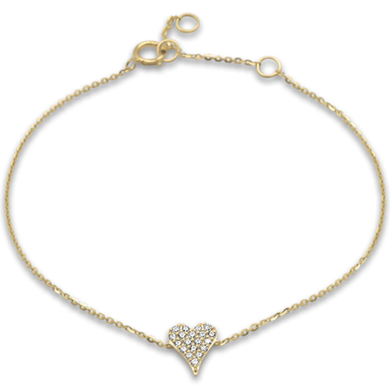 .16ct G SI 14K Yellow Gold Diamond Heart Chain Bracelet 7.25" Long