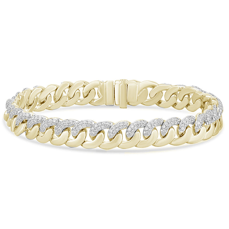 SPECIAL! 9mm 1.83ct G SI 14K Yellow Gold Diamond Round Cuban Bracelet 7.5" Long