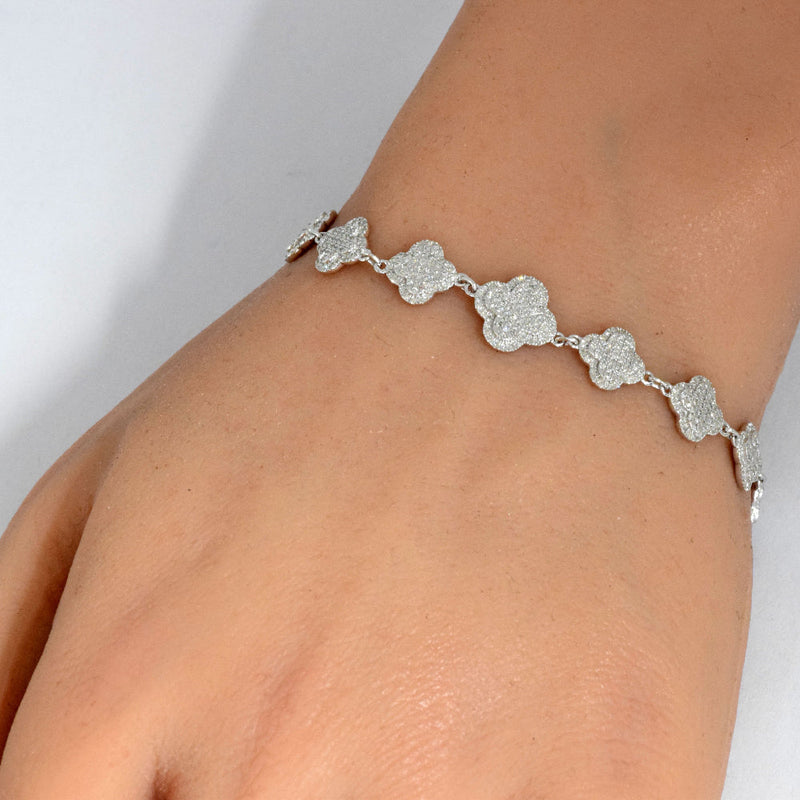 SPECIAL! 1.19ct G SI 14K White Gold Diamond Clover Bracelet 7" Long