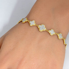 SPECIAL! 1.24ct G SI 14K Yellow Gold Diamond Clover Bracelet 7" Long