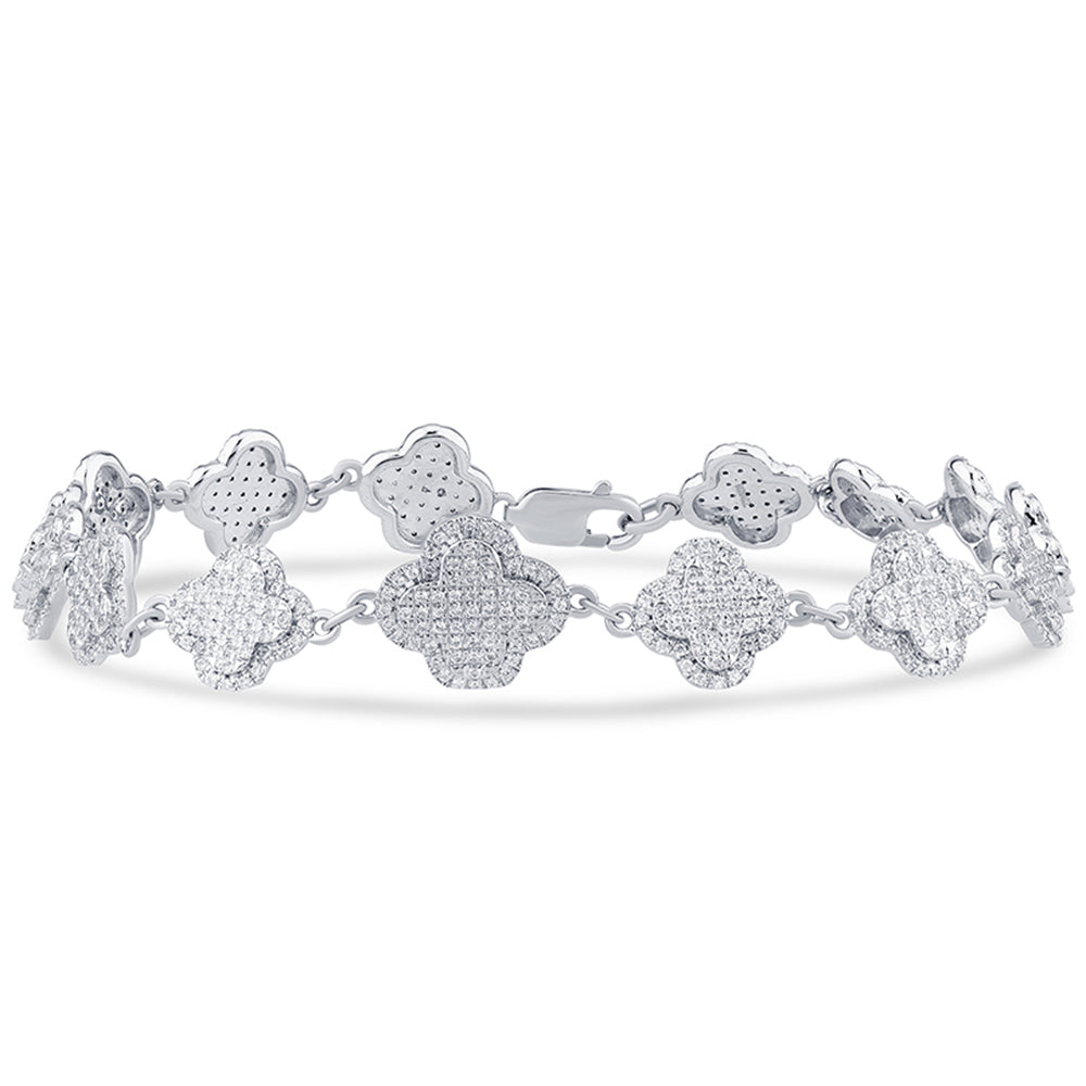 SPECIAL! 1.19ct G SI 14K White Gold Diamond Clover Bracelet 7" Long