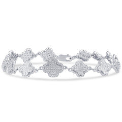 SPECIAL! 1.19ct G SI 14K White Gold Diamond Clover Bracelet 7" Long