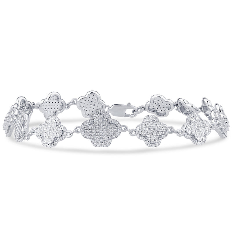 SPECIAL! 1.19ct G SI 14K White Gold Diamond Clover Bracelet 7" Long