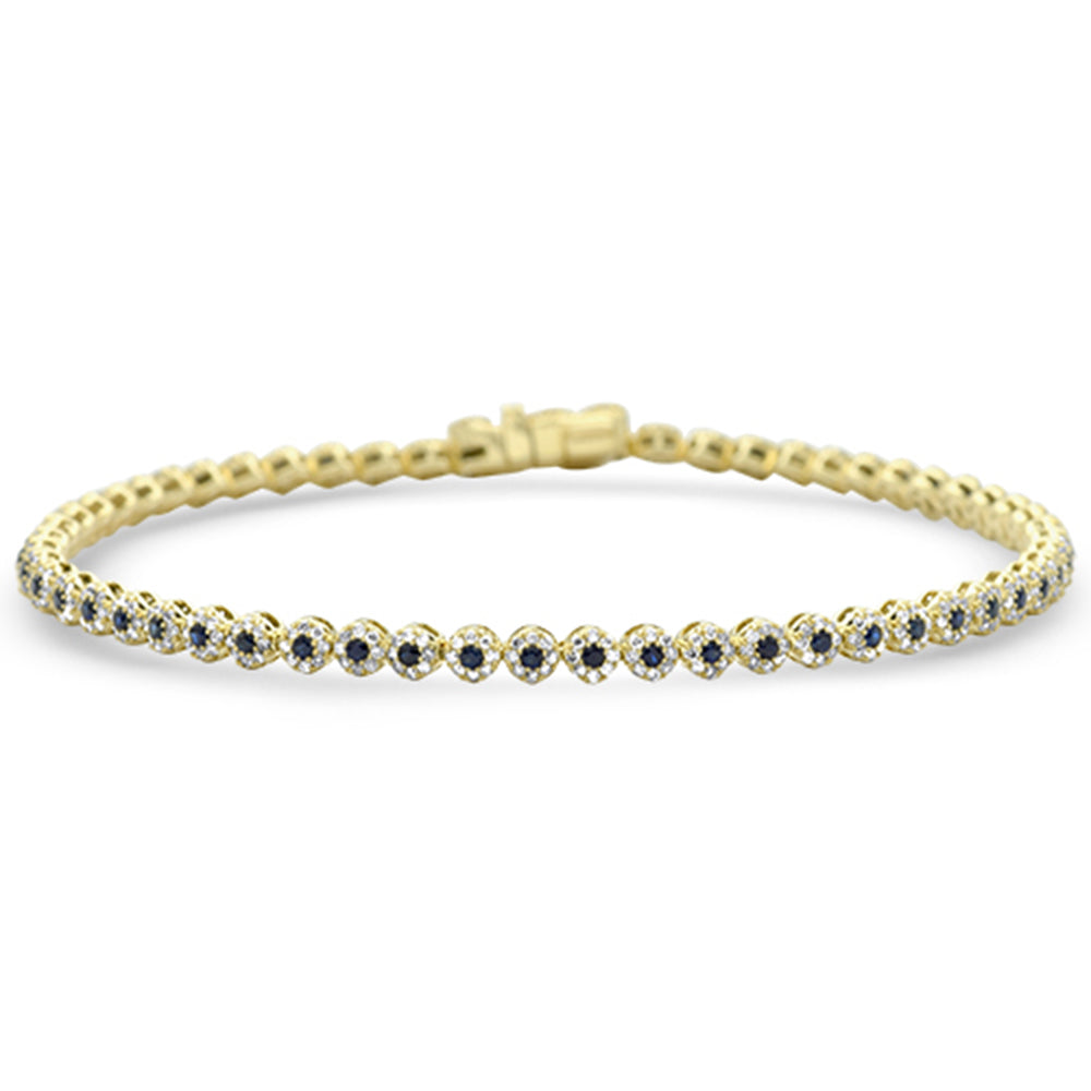 SPECIAL! 1.75ct G SI 14K Yellow Gold Diamond & Blue Sapphire Tennis Bracelet 7.25" Long