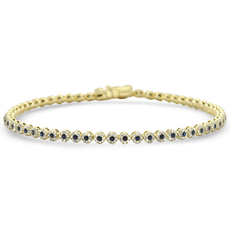 SPECIAL! 1.75ct G SI 14K Yellow Gold Diamond & Blue Sapphire Tennis Bracelet 7.25" Long