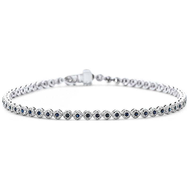 SPECIAL! 1.72ct G SI 14K White Gold Diamond & Blue Sapphire Gemstone Bracelet 7.25" Long