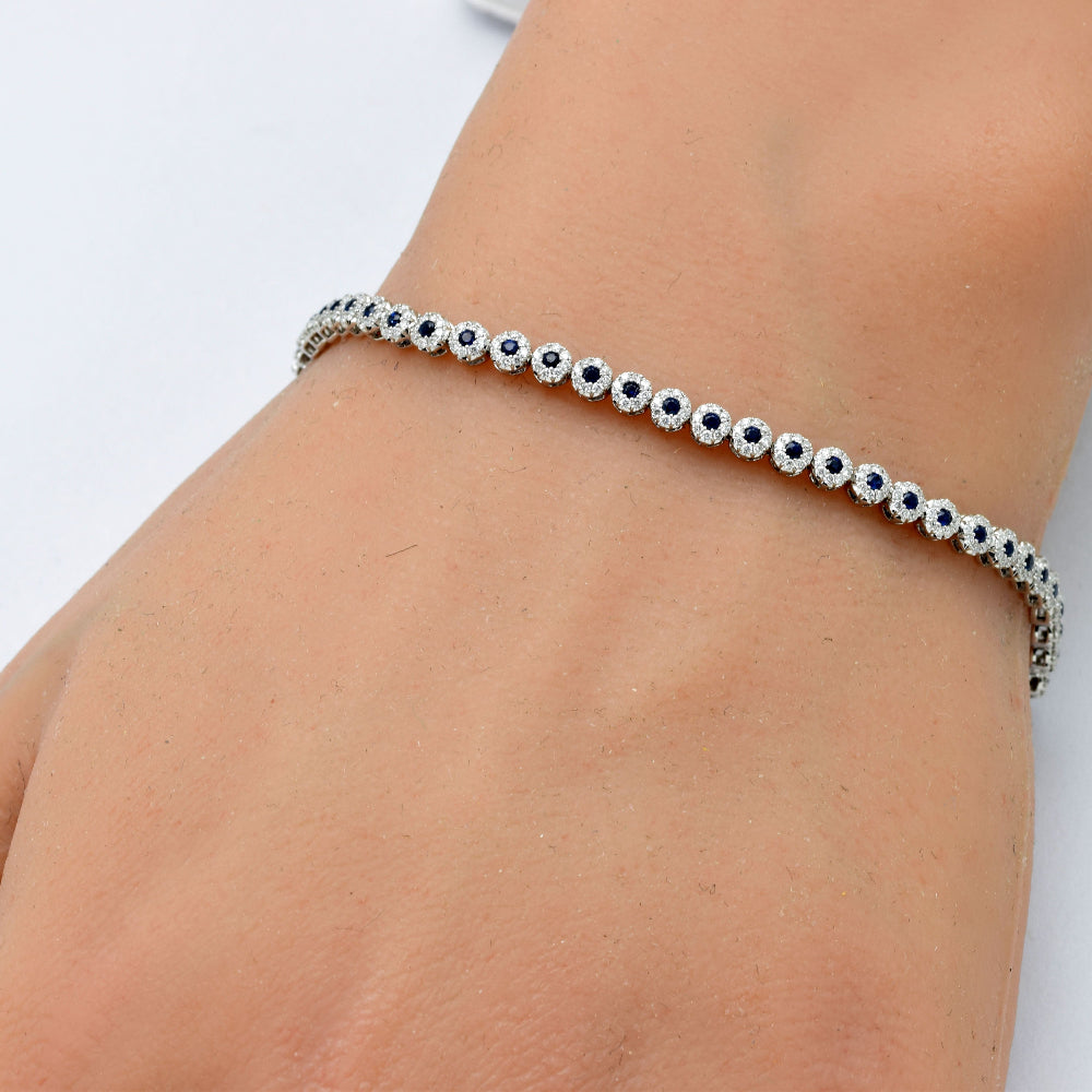 SPECIAL! 1.72ct G SI 14K White Gold Diamond & Blue Sapphire Gemstone Bracelet 7.25" Long