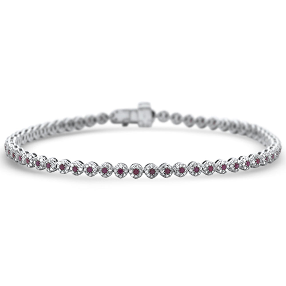 SPECIAL! 1.89ct G SI 14K White Gold Diamond & Ruby Gemstones Tennis Bracelet 7.25" Long
