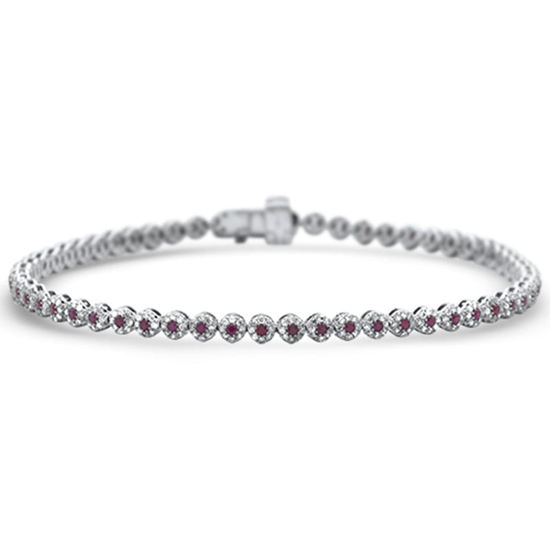 SPECIAL! 1.89ct G SI 14K White Gold Diamond & Ruby Gemstones Tennis Bracelet 7.25" Long