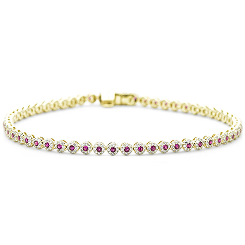 SPECIAL! 2.01ct G SI 14K Yellow Gold Diamond & Ruby Gemstone Bracelet 7.25" Long