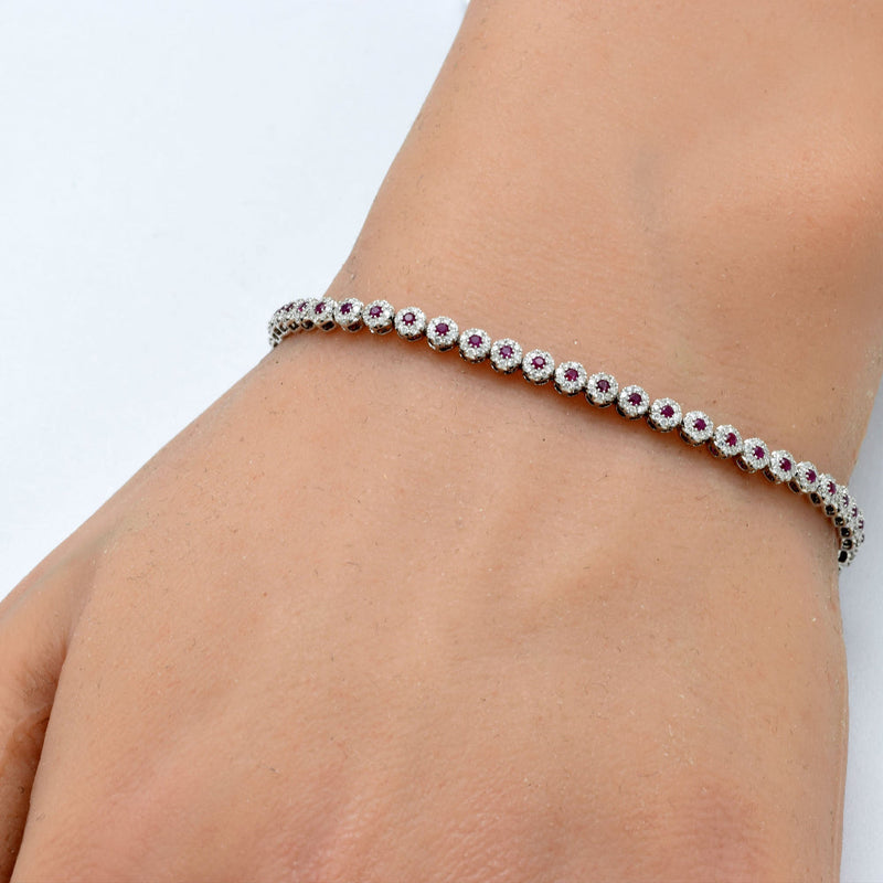 SPECIAL! 1.89ct G SI 14K White Gold Diamond & Ruby Gemstones Tennis Bracelet 7.25" Long