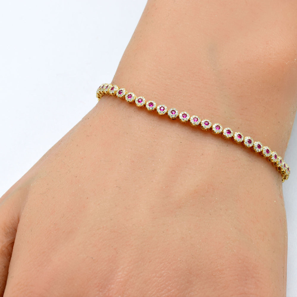 SPECIAL! 2.01ct G SI 14K Yellow Gold Diamond & Ruby Gemstone Bracelet 7.25" Long