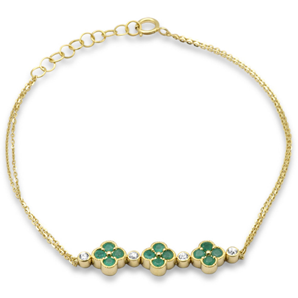 SPECIAL! .60ct G SI 14K Yellow Gold Diamond & Emerlad Clover Bracelet Adjustable
