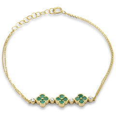 SPECIAL! .60ct G SI 14K Yellow Gold Diamond & Emerlad Clover Bracelet Adjustable