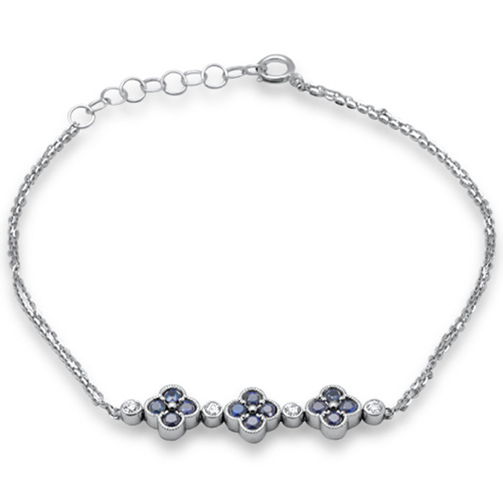 SPECIAL! .72ct G SI 14K White Gold Diamond & Blue Sapphire Gemstones Chain Bracelet 7.25" Long Adjustable