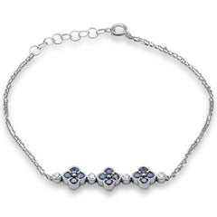 SPECIAL! .72ct G SI 14K White Gold Diamond & Blue Sapphire Gemstones Chain Bracelet 7.25" Long Adjustable