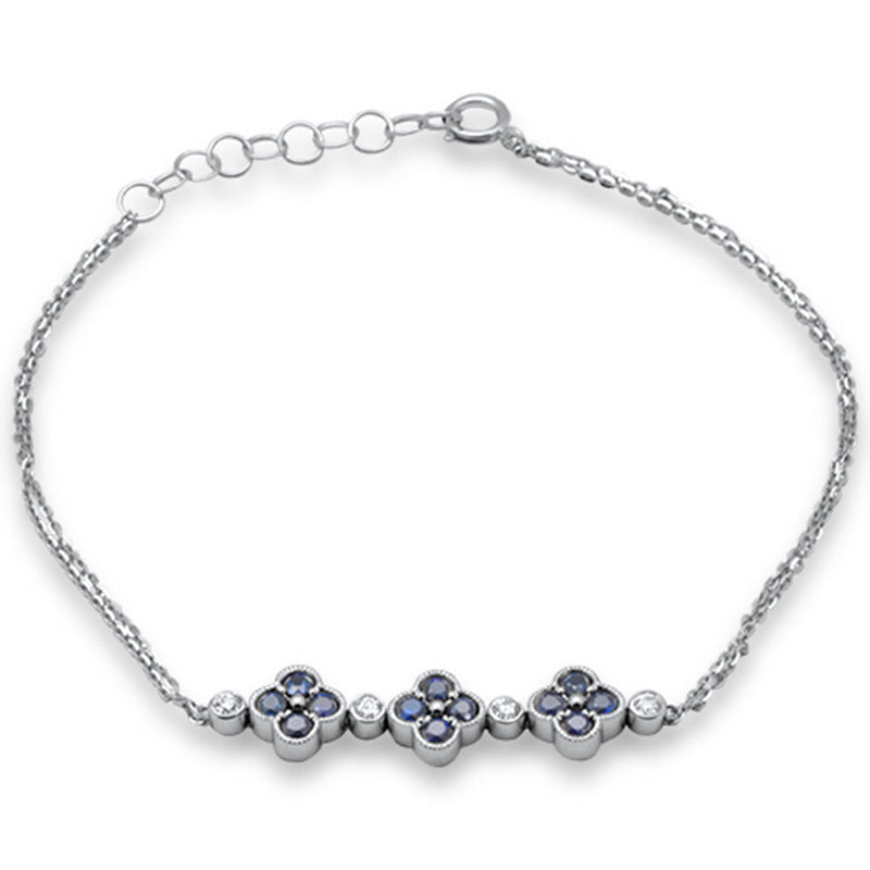 SPECIAL! .72ct G SI 14K White Gold Diamond & Blue Sapphire Gemstones Chain Bracelet 7.25" Long Adjustable