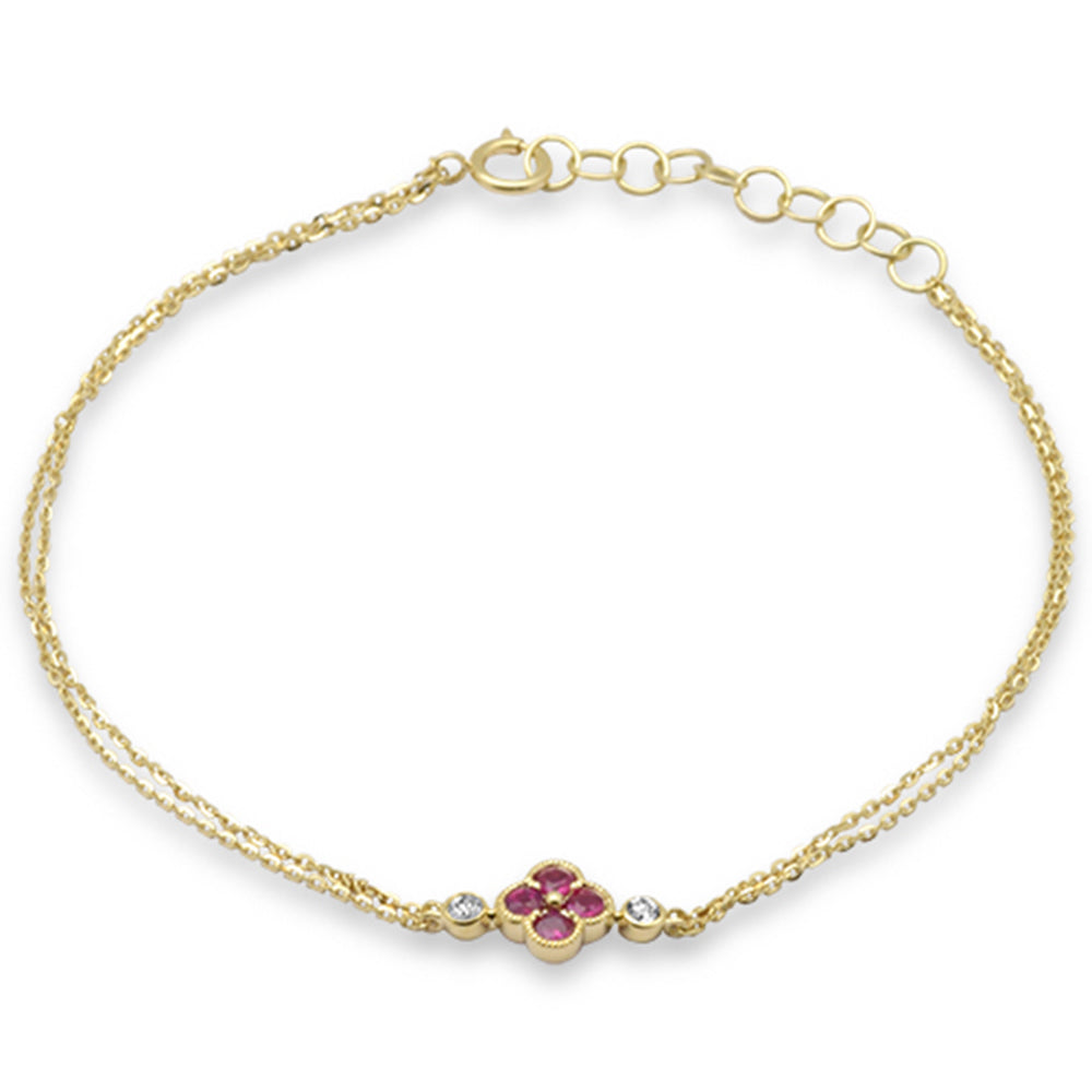 SPECIAL! .26ct G SI 14K Yellow Gold Diamond & Ruby Gemstones Chain Bracelet 7.25" Long