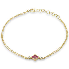 SPECIAL! .26ct G SI 14K Yellow Gold Diamond & Ruby Gemstones Chain Bracelet 7.25" Long