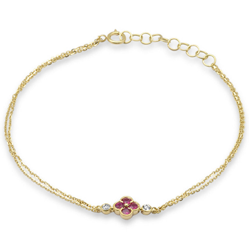 SPECIAL! .26ct G SI 14K Yellow Gold Diamond & Ruby Gemstones Chain Bracelet 7.25" Long