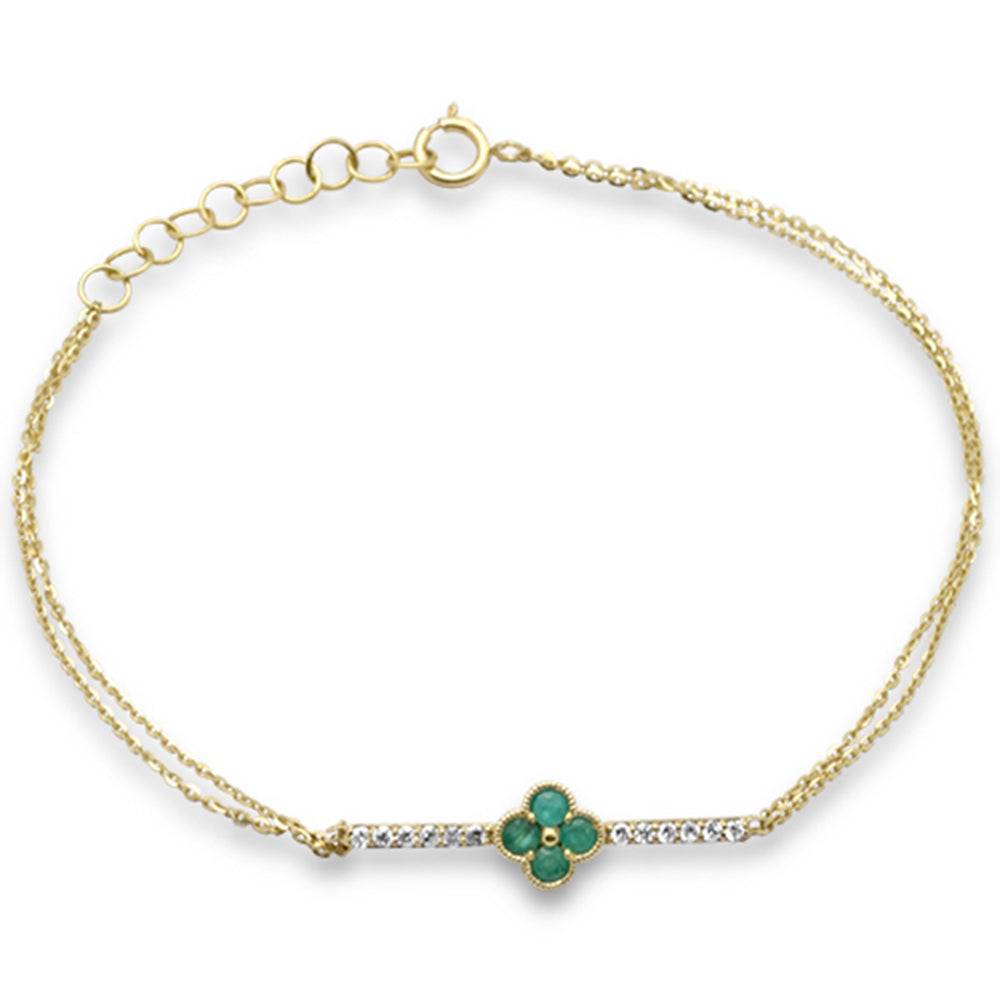 SPECIAL! .26ct G SI 14K Yellow Gold Diamond & Emerald Gemstones Chain Bracelet 7.25" Long