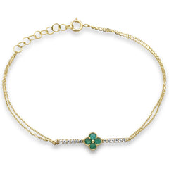 SPECIAL! .26ct G SI 14K Yellow Gold Diamond & Emerald Gemstones Chain Bracelet 7.25" Long