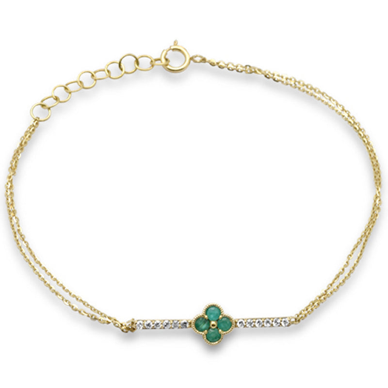 SPECIAL! .26ct G SI 14K Yellow Gold Diamond & Emerald Gemstones Chain Bracelet 7.25" Long