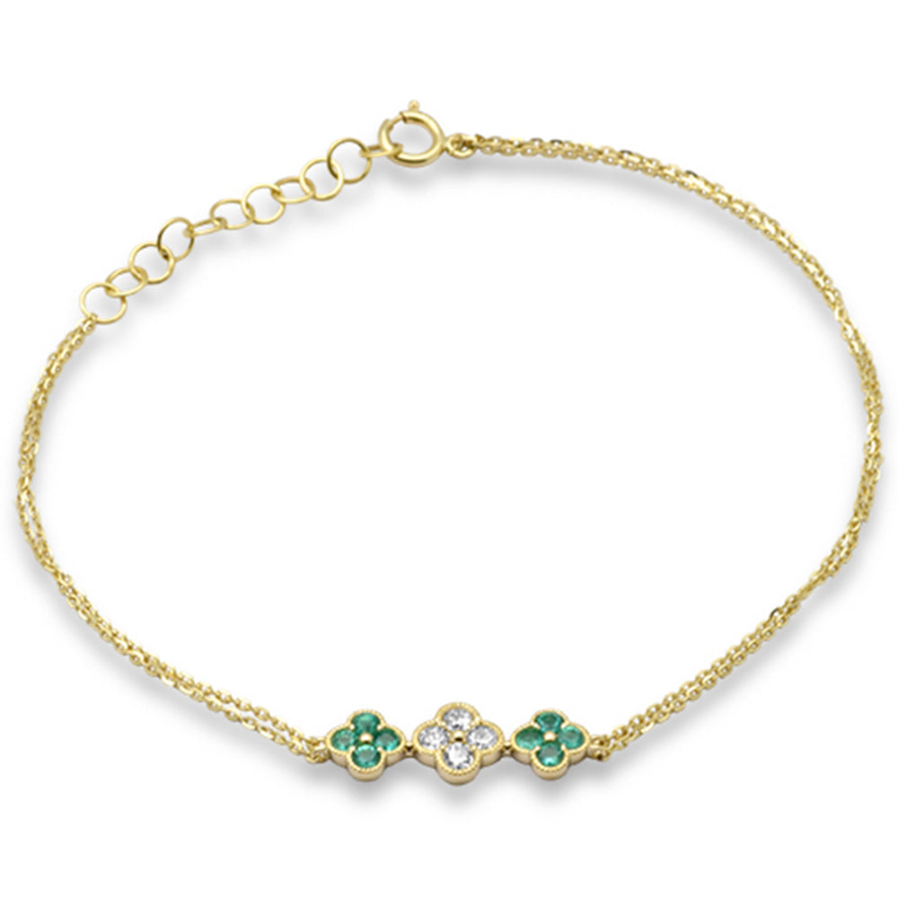 SPECIAL! .39ct G SI 14K Yellow Gold Diamond & Emerald Gemstones Chain Bracelet 7.25" Long