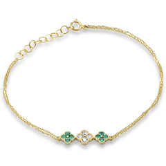 SPECIAL! .39ct G SI 14K Yellow Gold Diamond & Emerald Gemstones Chain Bracelet 7.25" Long