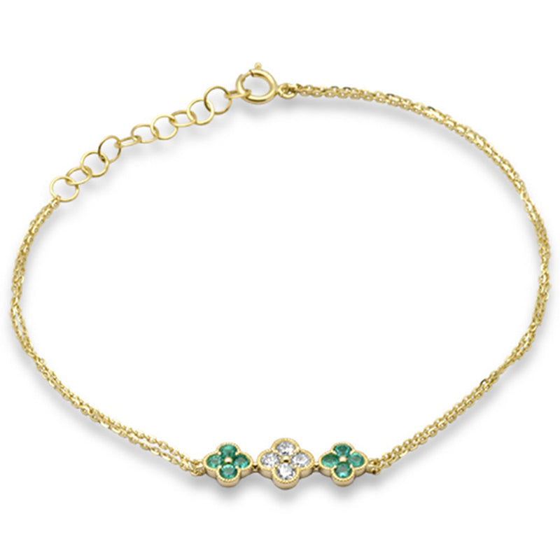 SPECIAL! .39ct G SI 14K Yellow Gold Diamond & Emerald Gemstones Chain Bracelet 7.25" Long