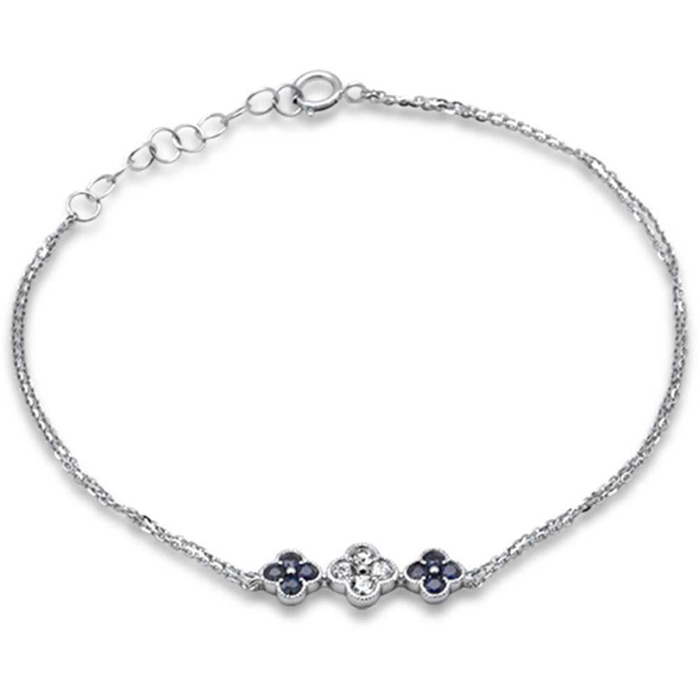 SPECIAL!.47ct G SI 14K White Gold Diamond & Blue Sapphire Gemstones Chain Bracelet 7.25" Long