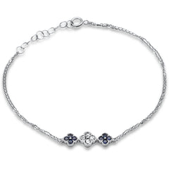 SPECIAL!.47ct G SI 14K White Gold Diamond & Blue Sapphire Gemstones Chain Bracelet 7.25" Long