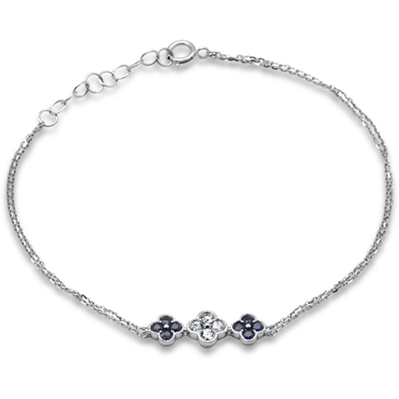 SPECIAL!.47ct G SI 14K White Gold Diamond & Blue Sapphire Gemstones Chain Bracelet 7.25" Long