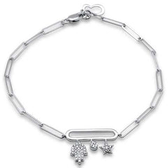 SPECIAL! .22ct G SI 14K White Gold Diamond Hamsa Paperclip Bracelet 7.25" Long