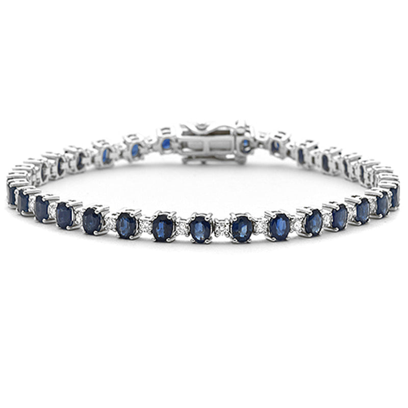 SPECIAL! 8.05ct G SI 14K White Gold Diamond & Blue Sapphire Gemstones Bracelet 7" Long
